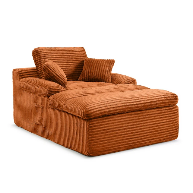 Alt view image 6 of 7 - Chaise Lounge Chair Indoor, Couch Assembly Wide Armrests Dual Layer Cushion Cloud Reading Chair for Living Corduroy