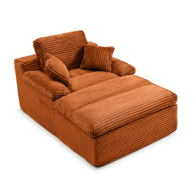 Alt view image 5 of 7 - Chaise Lounge Chair Indoor, Couch Assembly Wide Armrests Dual Layer Cushion Cloud Reading Chair for Living Corduroy