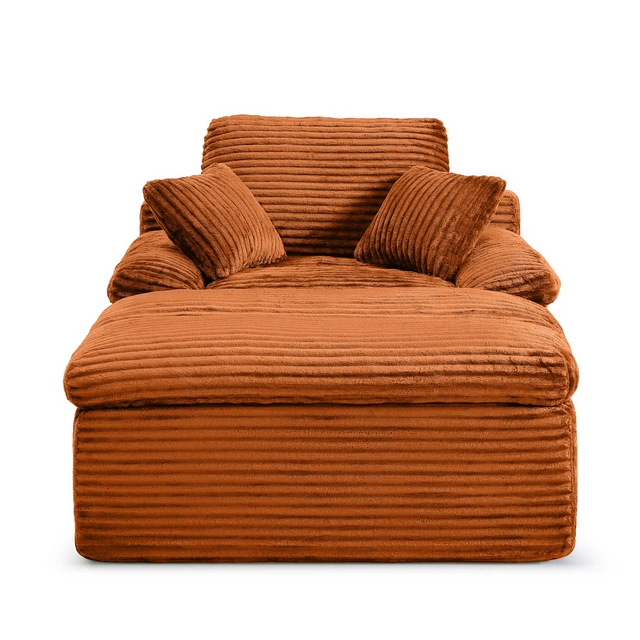Alt view image 4 of 7 - Chaise Lounge Chair Indoor, Couch Assembly Wide Armrests Dual Layer Cushion Cloud Reading Chair for Living Corduroy