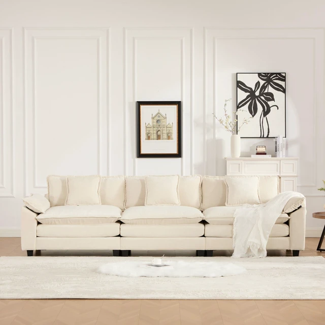 Alt view image 2 of 7 - Wider Armrest 3 Seats Ottoman Not Included, Sectional Couch for Living and Double Layer Upholstered Seat Cushion