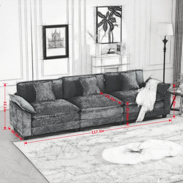 Alt view image 5 of 7 - Wider Armrest 3 Seats Ottoman Not Included, Sectional Couch for Living and Double Layer Upholstered Seat Cushion