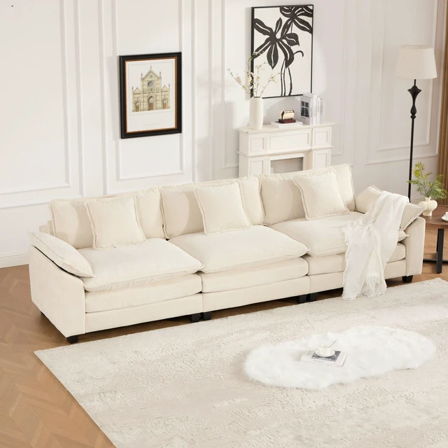 Alt view image 4 of 7 - Wider Armrest 3 Seats Ottoman Not Included, Sectional Couch for Living and Double Layer Upholstered Seat Cushion