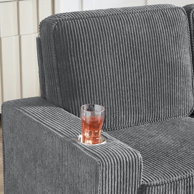 Alt view image 5 of 7 - 83.86 Inch Corduroy Fabric Sofa, Compressed Couch Seater Sofa Furniture for Living, Gray