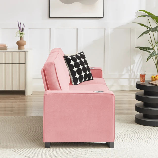 Alt view image 4 of 7 - 83.86 Inch Fabric Sofa, Compressed Couch Seater Sofa Furniture for Living, Pink, Ice and Snow Velvet Fabric