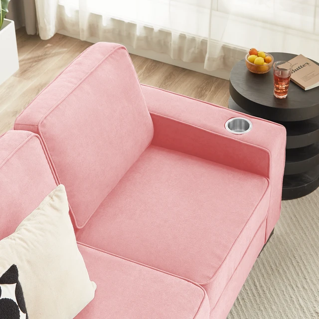 Alt view image 5 of 7 - 83.86 Inch Fabric Sofa, Compressed Couch Seater Sofa Furniture for Living, Pink, Ice and Snow Velvet Fabric