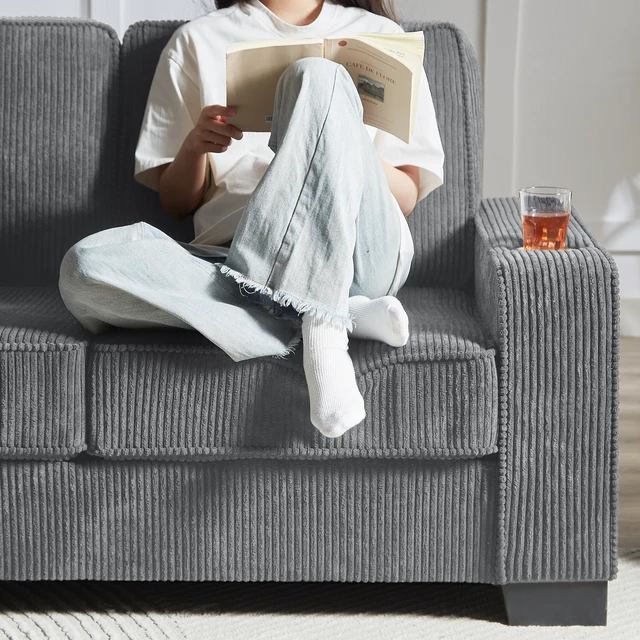 Alt view image 7 of 7 - 83.86 Inch Corduroy Fabric Sofa, Compressed Couch Seater Sofa Furniture for Living, Gray
