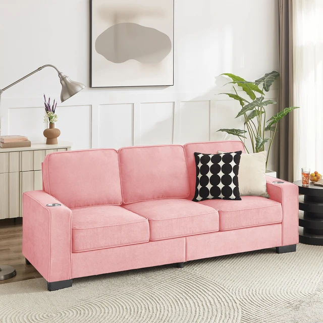 Main image of 83.86 Inch Fabric Sofa, Compressed Couch Seater Sofa Furniture for Living, Pink, Ice and Snow Velvet Fabric