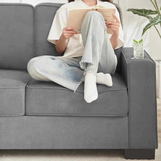 Alt view image 7 of 7 - 83.86 Inch Fabric Sofa, Compressed Couch Seater Sofa Furniture for Living, Gray, Ice and Snow Velvet Fabric