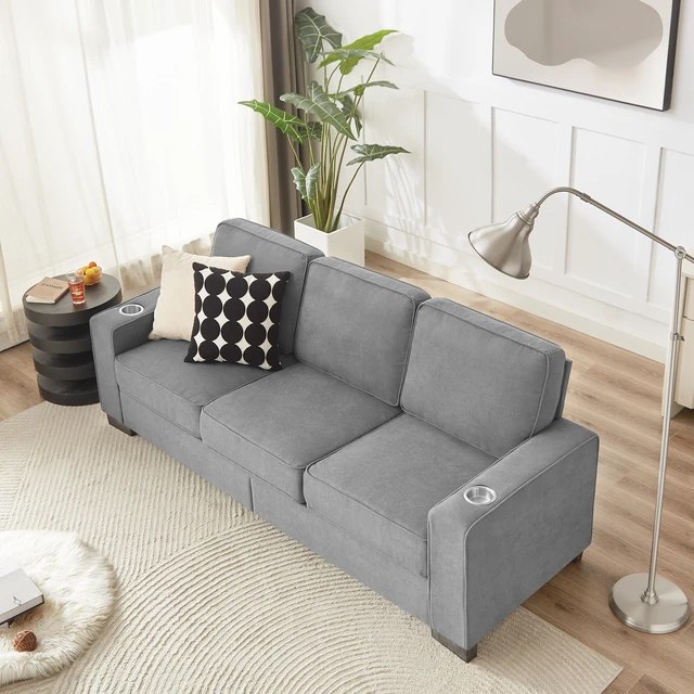 Alt view image 3 of 7 - 83.86 Inch Fabric Sofa, Compressed Couch Seater Sofa Furniture for Living, Gray, Ice and Snow Velvet Fabric