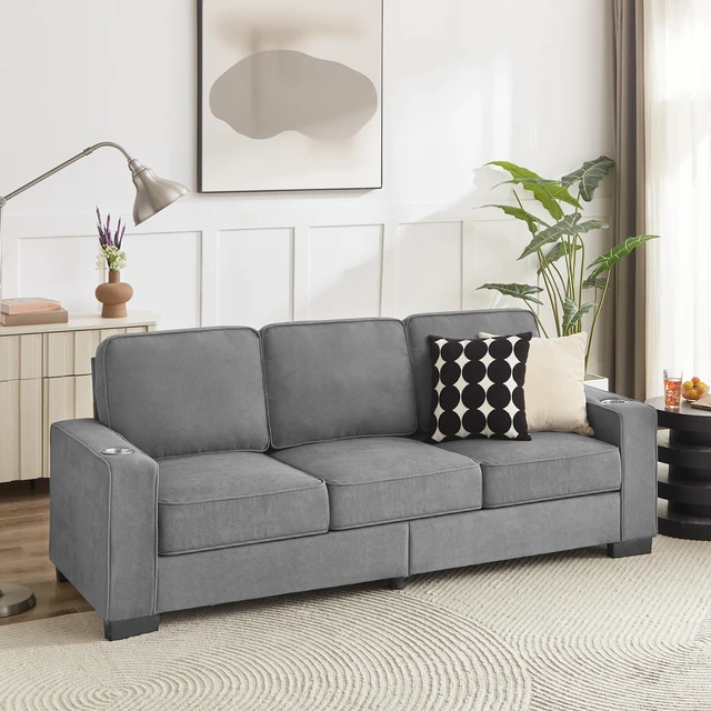 Main image of 83.86 Inch Fabric Sofa, Compressed Couch Seater Sofa Furniture for Living, Gray, Ice and Snow Velvet Fabric