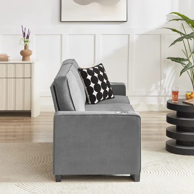 Alt view image 4 of 7 - 83.86 Inch Fabric Sofa, Compressed Couch Seater Sofa Furniture for Living, Gray, Ice and Snow Velvet Fabric