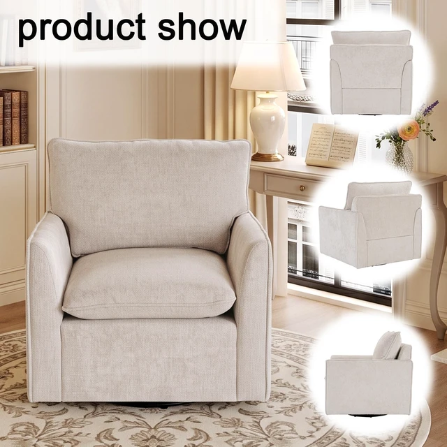 Alt view image 7 of 7 - 360° Swivel Accent Chair Set, Two Seater Sofa Armchairs Upholstered Club Chairs for Living Reading Chenille Fabric