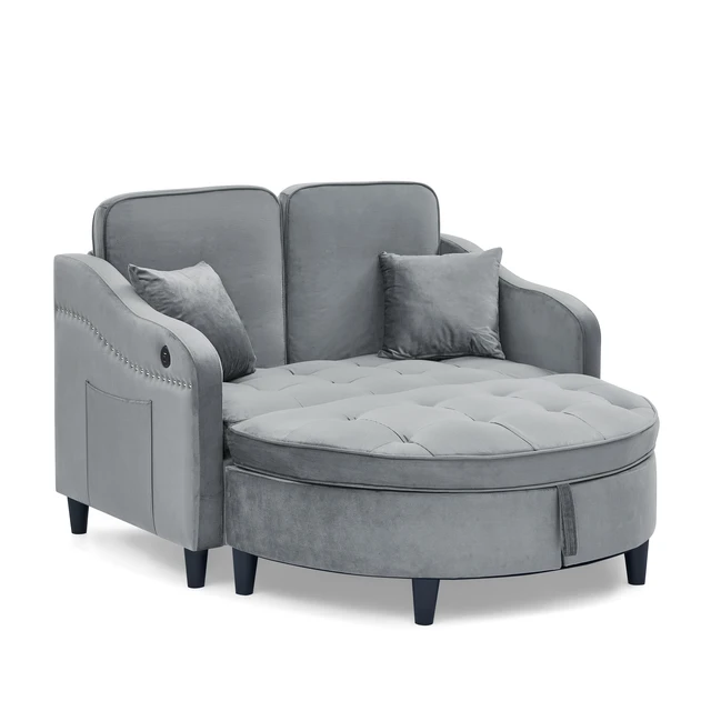 Alt view image 2 of 3 - Two Seater Sofa with Curved Storage Footstool and USB Charging, Adjustable Backrest and Side Pockets Comes with Two