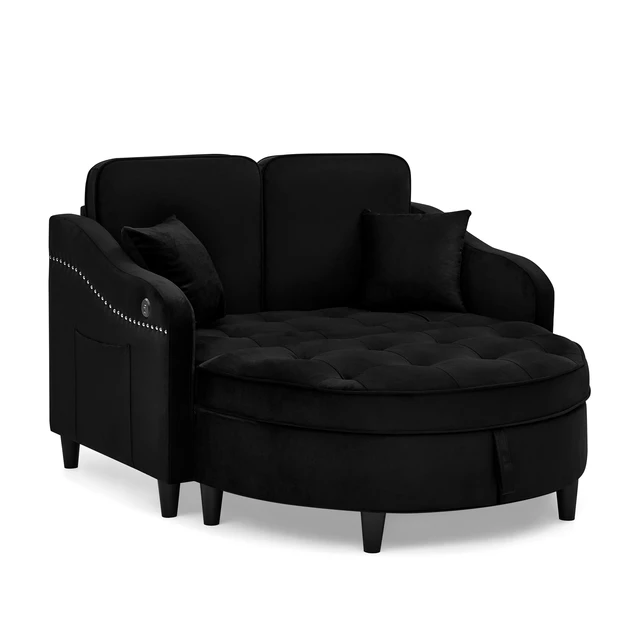 Alt view image 6 of 6 - Two Seater Sofa with Curved Storage Footstool and USB Charging, Adjustable Backrest and Side Pockets Comes with Two