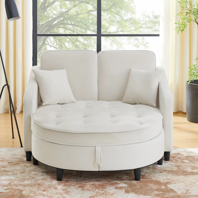 Main image of Two Seater Sofa with Curved Storage Footstool and USB Charging, Adjustable Backrest and Side Pockets Comes with Two