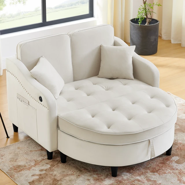 Alt view image 2 of 7 - Two Seater Sofa with Curved Storage Footstool and USB Charging, Adjustable Backrest and Side Pockets Comes with Two