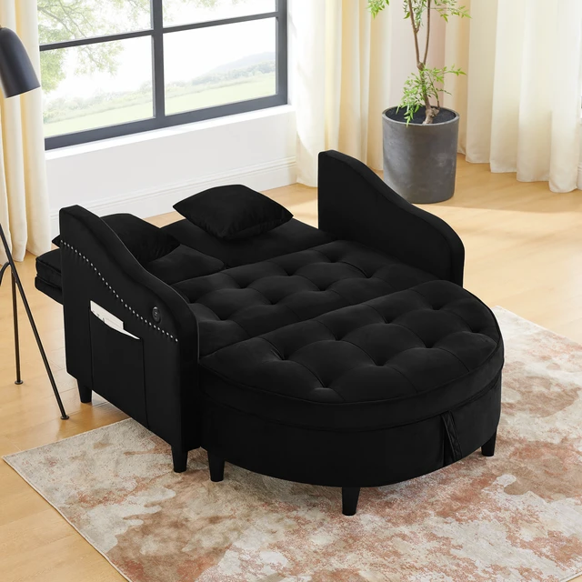 Alt view image 4 of 6 - Two Seater Sofa with Curved Storage Footstool and USB Charging, Adjustable Backrest and Side Pockets Comes with Two