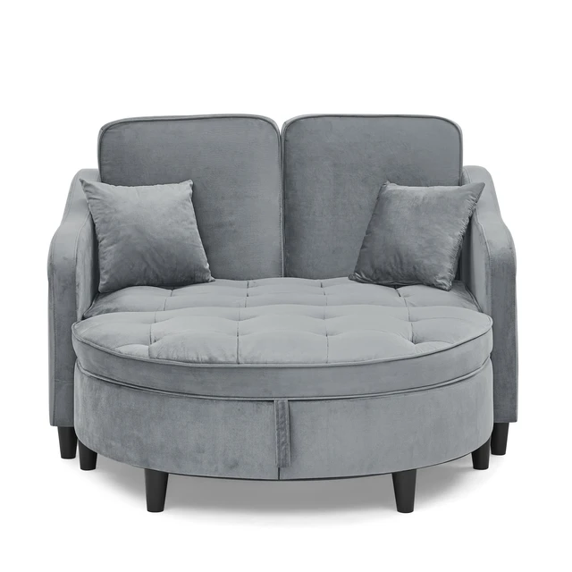 Alt view image 3 of 3 - Two Seater Sofa with Curved Storage Footstool and USB Charging, Adjustable Backrest and Side Pockets Comes with Two