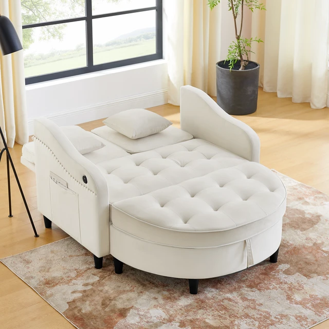 Alt view image 4 of 7 - Two Seater Sofa with Curved Storage Footstool and USB Charging, Adjustable Backrest and Side Pockets Comes with Two