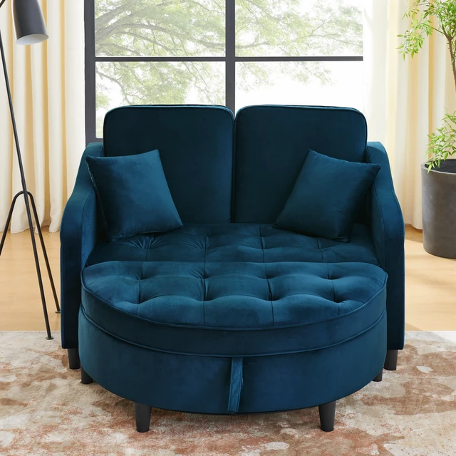 Main image of Two Seater Sofa with Curved Storage Footstool and USB Charging, Adjustable Backrest and Side Pockets Comes with Two