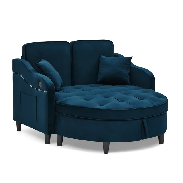 Alt view image 3 of 3 - Two Seater Sofa with Curved Storage Footstool and USB Charging, Adjustable Backrest and Side Pockets Comes with Two
