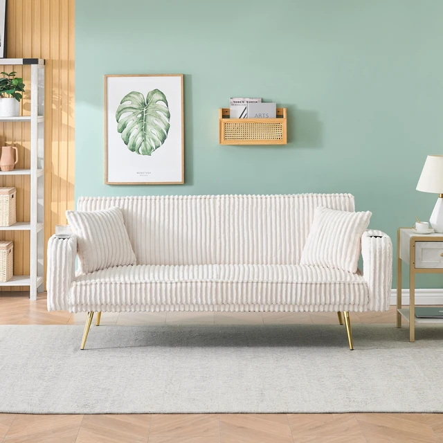 Main image of 74.01 Inch Straight Corduroy Sofa Bed with Pillows, Adjustable in Three Levels Designed in Suitable for Use in Living