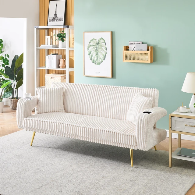 Alt view image 5 of 7 - 74.01 Inch Straight Corduroy Sofa Bed with Pillows, Adjustable in Three Levels Designed in Suitable for Use in Living