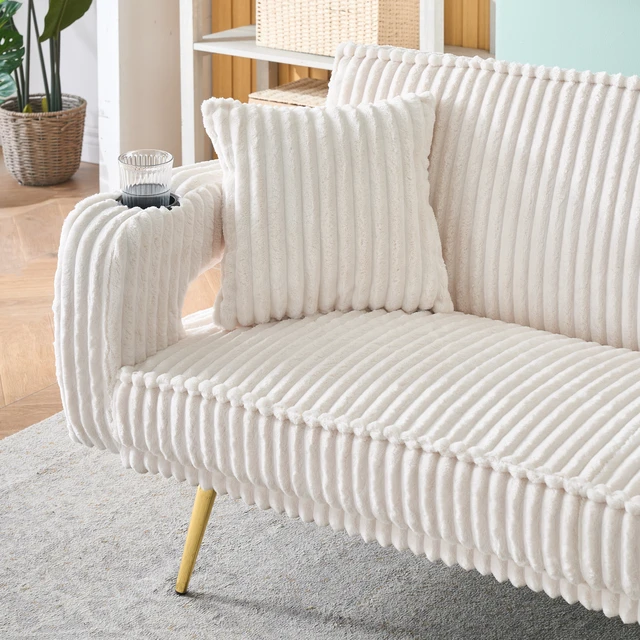 Alt view image 4 of 7 - 74.01 Inch Straight Corduroy Sofa Bed with Pillows, Adjustable in Three Levels Designed in Suitable for Use in Living