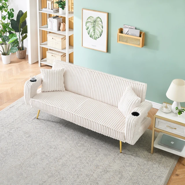 Alt view image 2 of 7 - 74.01 Inch Straight Corduroy Sofa Bed with Pillows, Adjustable in Three Levels Designed in Suitable for Use in Living
