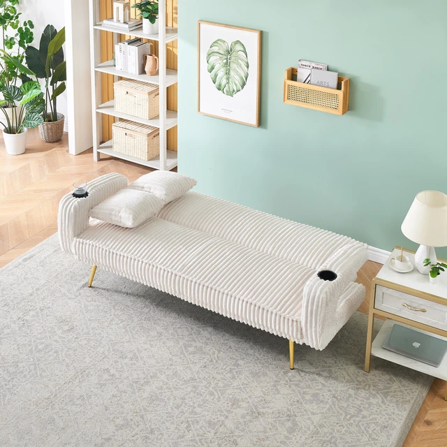 Alt view image 3 of 7 - 74.01 Inch Straight Corduroy Sofa Bed with Pillows, Adjustable in Three Levels Designed in Suitable for Use in Living
