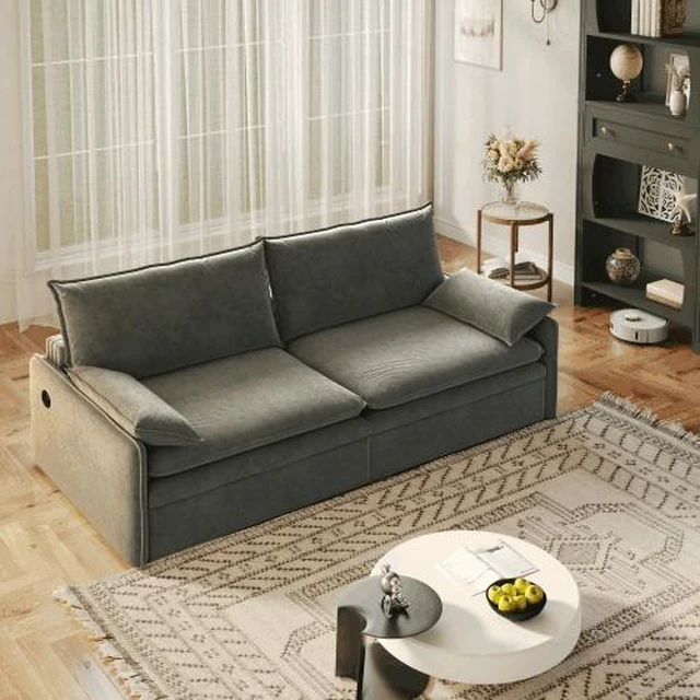 Main image of 4 Seat Convertible Sleeper Sofa Bed Chenille Fabric, Deep Seat Cloud Sofa with Storage USB Port and Pillow Pull-Out