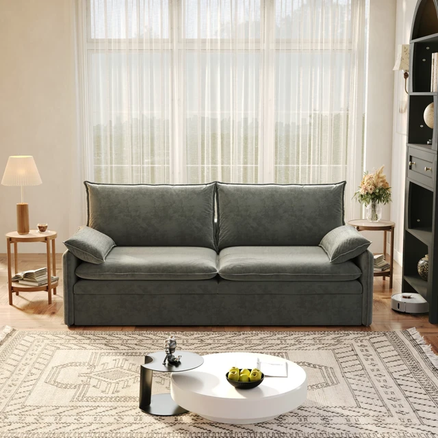 Alt view image 7 of 7 - 4 Seat Convertible Sleeper Sofa Bed Chenille Fabric, Deep Seat Cloud Sofa with Storage USB Port and Pillow Pull-Out