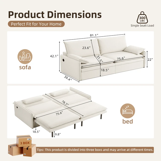 Alt view image 7 of 7 - 4 Seat Convertible Sleeper Sofa Bed Chenille Fabric, Deep Seat Cloud Sofa with Storage USB Port and Pillow Pull-Out