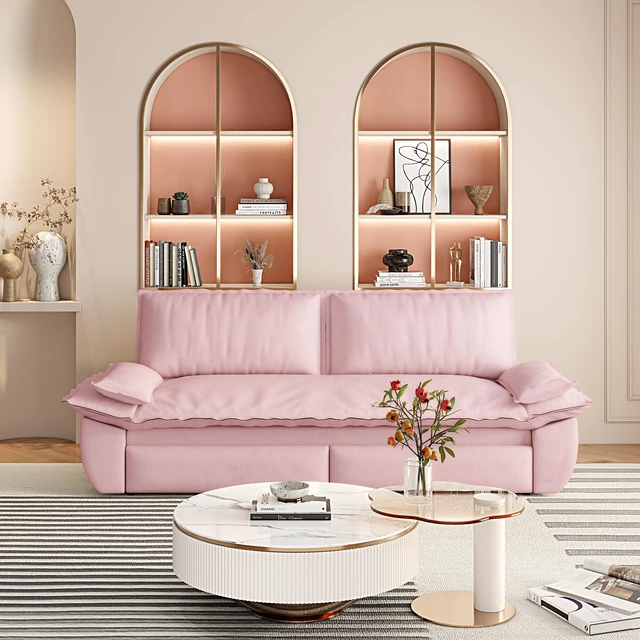 Alt view image 5 of 6 - 73.2 Inch Queen Pull Out Sofa Bed, Convertible Sleeper Sofa Functional Velvet Loveseat Bed Old SKU, Pink, Velvet