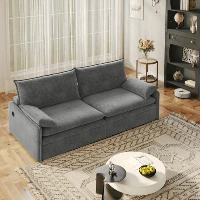 Main image of 4 Seat Convertible Sleeper Sofa Bed Chenille Fabric, Deep Seat Cloud Sofa with Storage USB Port and Pillow Pull-Out