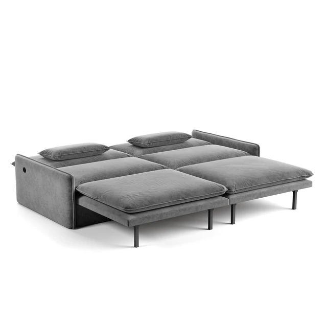 Alt view image 7 of 7 - 4 Seat Convertible Sleeper Sofa Bed Chenille Fabric, Deep Seat Cloud Sofa with Storage USB Port and Pillow Pull-Out