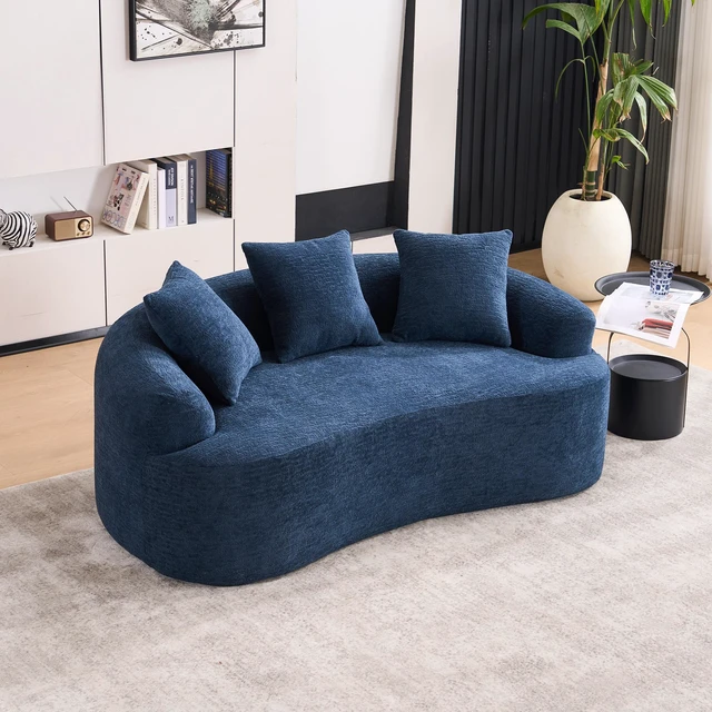 Main image of Old SKU Curved Loveseat Compression Sponge Sofa, 30d High Resilience Chenille Assembly Sofa for Small Spaces and 65