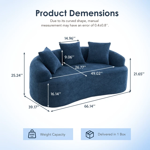 Alt view image 2 of 7 - Old SKU Curved Loveseat Compression Sponge Sofa, 30d High Resilience Chenille Assembly Sofa for Small Spaces and 65
