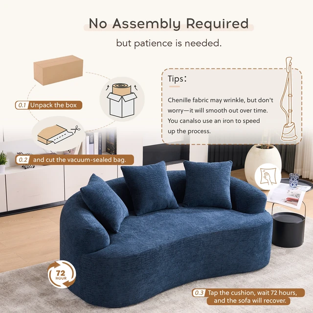 Alt view image 5 of 7 - Old SKU Curved Loveseat Compression Sponge Sofa, 30d High Resilience Chenille Assembly Sofa for Small Spaces and 65