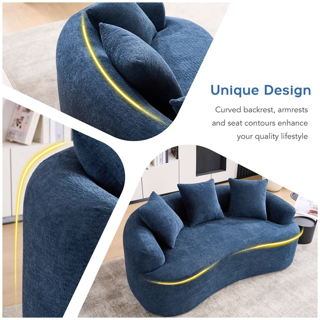 Alt view image 3 of 7 - Old SKU Curved Loveseat Compression Sponge Sofa, 30d High Resilience Chenille Assembly Sofa for Small Spaces and 65