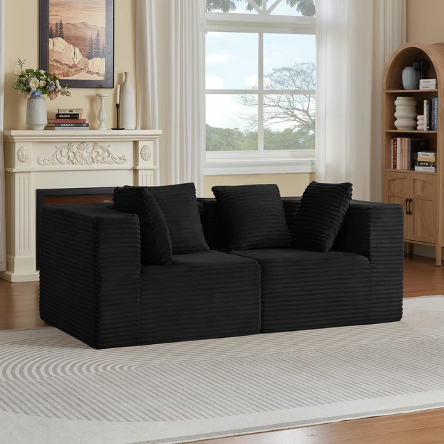 Main image of Couches for Living, Modular Sectional Sofa, Black, Corduroy