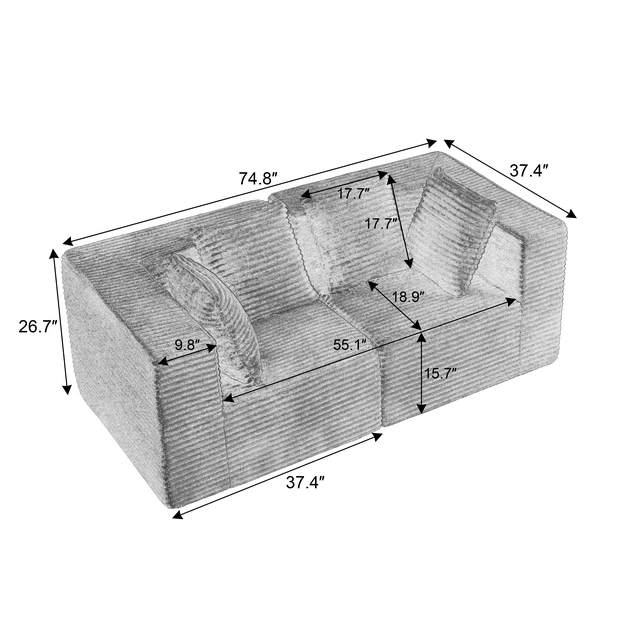 Alt view image 3 of 3 - Couches for Living, Modular Sectional Sofa, Black, Corduroy