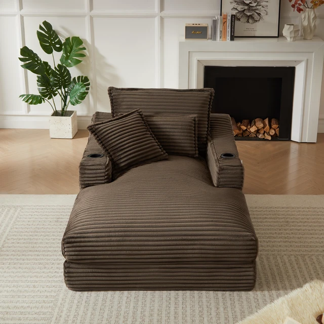 Main image of 47.2 Inch Cushioned Compression Sofa with Unique Cushion Design, Lounge Chair for Living, Brown, Corduroy