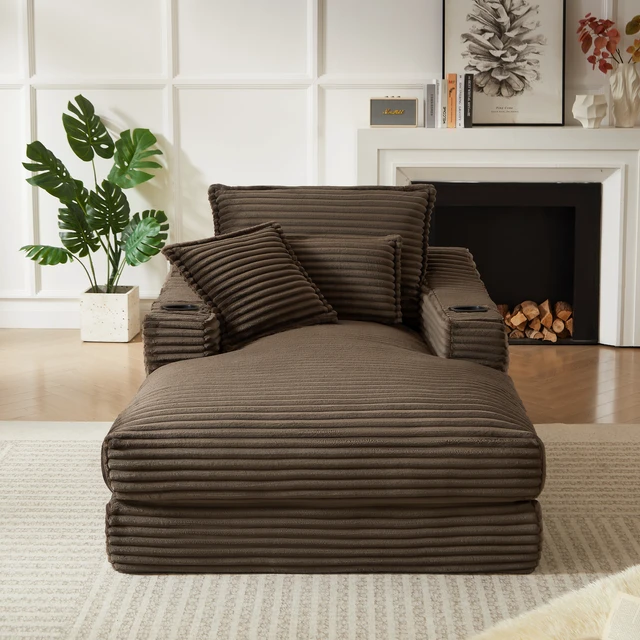 Alt view image 2 of 7 - 47.2 Inch Cushioned Compression Sofa with Unique Cushion Design, Lounge Chair for Living, Brown, Corduroy