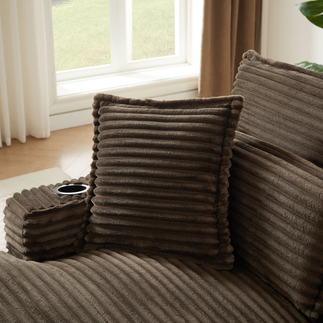 Alt view image 5 of 7 - 47.2 Inch Cushioned Compression Sofa with Unique Cushion Design, Lounge Chair for Living, Brown, Corduroy