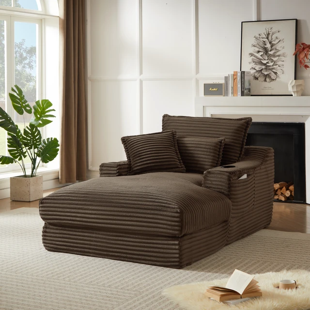 Alt view image 3 of 7 - 47.2 Inch Cushioned Compression Sofa with Unique Cushion Design, Lounge Chair for Living, Brown, Corduroy