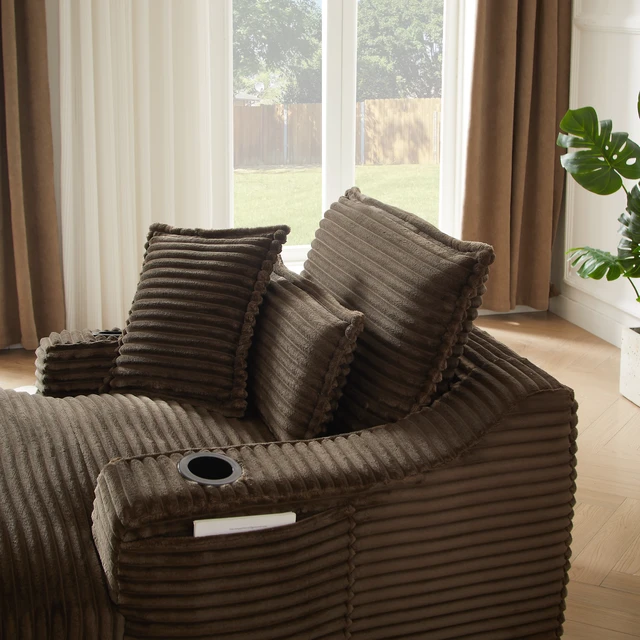 Alt view image 6 of 7 - 47.2 Inch Cushioned Compression Sofa with Unique Cushion Design, Lounge Chair for Living, Brown, Corduroy