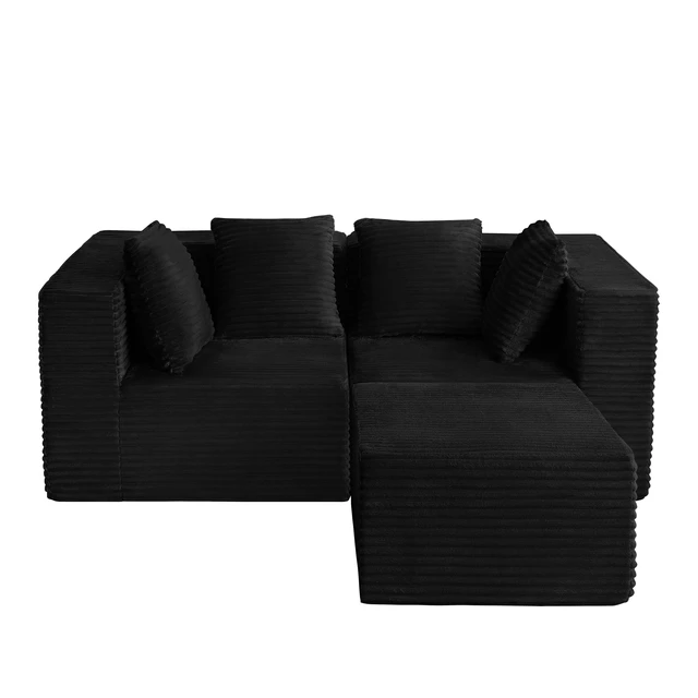 Alt view image 3 of 4 - Couches for Living, Modular Sectional Sofa, Black, Corduroy