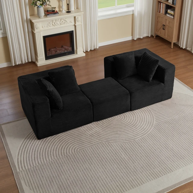 Alt view image 2 of 4 - Couches for Living, Modular Sectional Sofa, Black, Corduroy