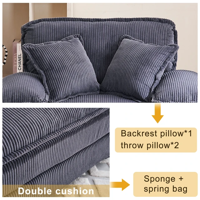 Alt view image 6 of 7 - 46.9 Inch Chair with Ottoman, Corduroy Upholstered Chaise Lounge Chair Indoor Reading Sofa Couche for Living, Dark